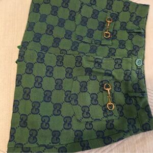 Gucci Green and Blue Patterned A-Line Skirt